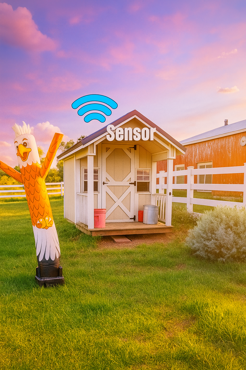 The sensor and sky dancer set up at the coop